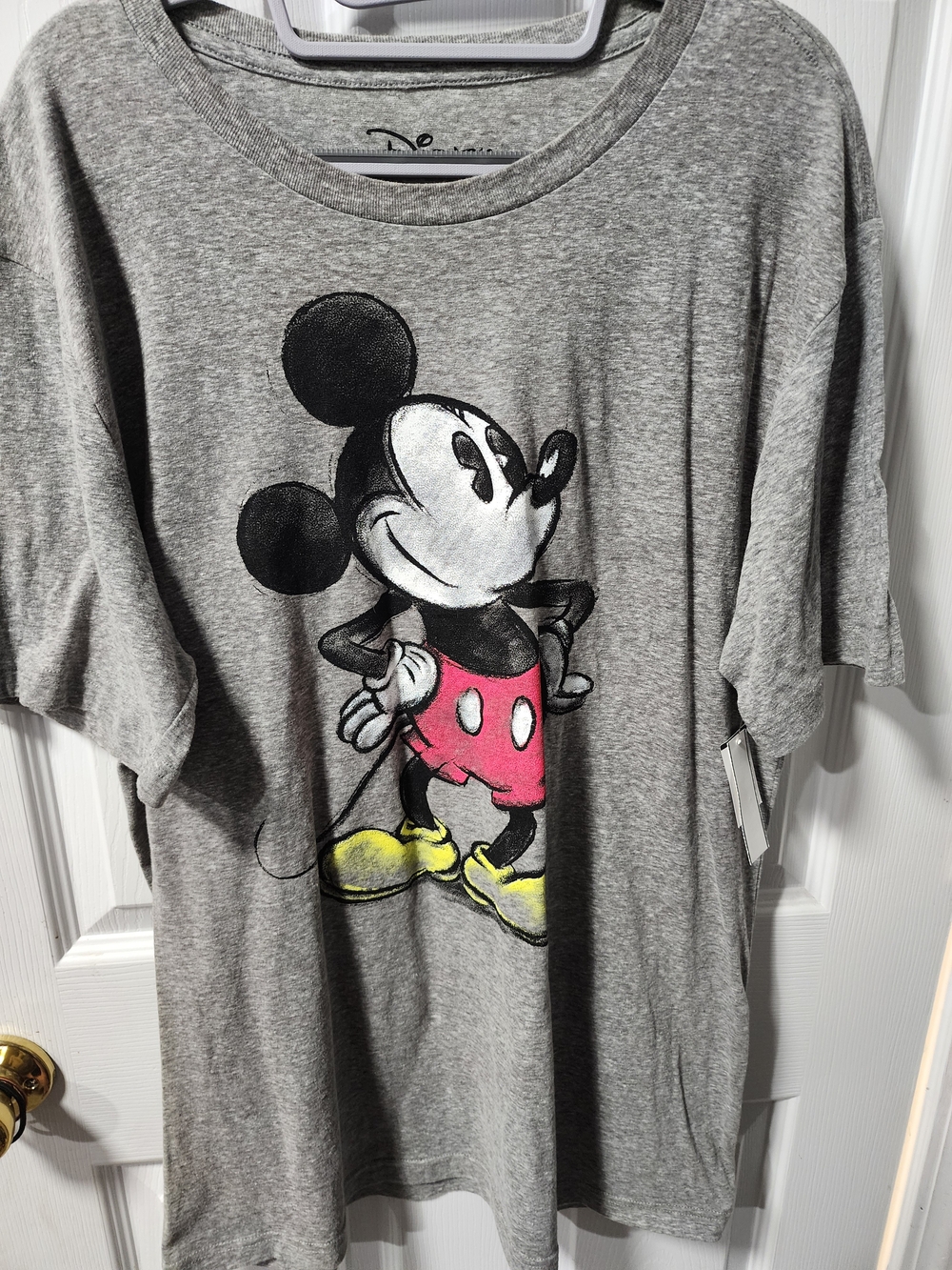 Disney Grey Mickey Mouse Tee with Pink Shorts and Yellow Shoes